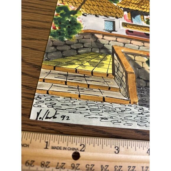 Original Signed 1992 Diaz Watercolor: Seaside Resort Mexico Central America Love - Picture 3 of 13